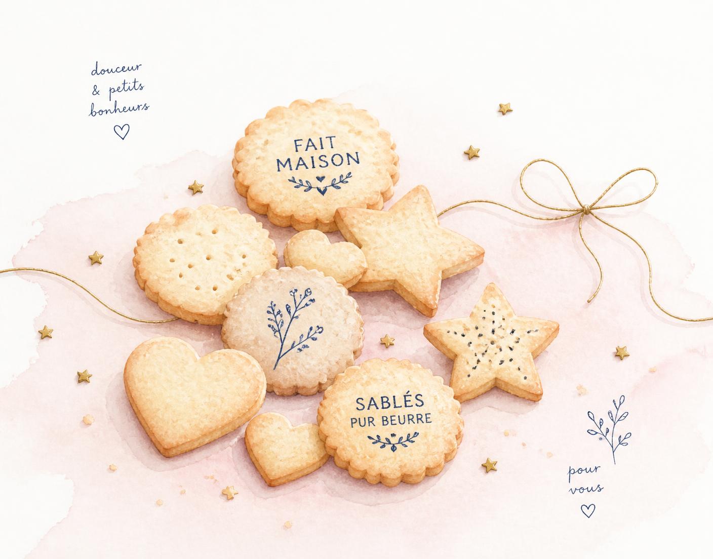 Sablés faits maison posés sur un fond rose poudré